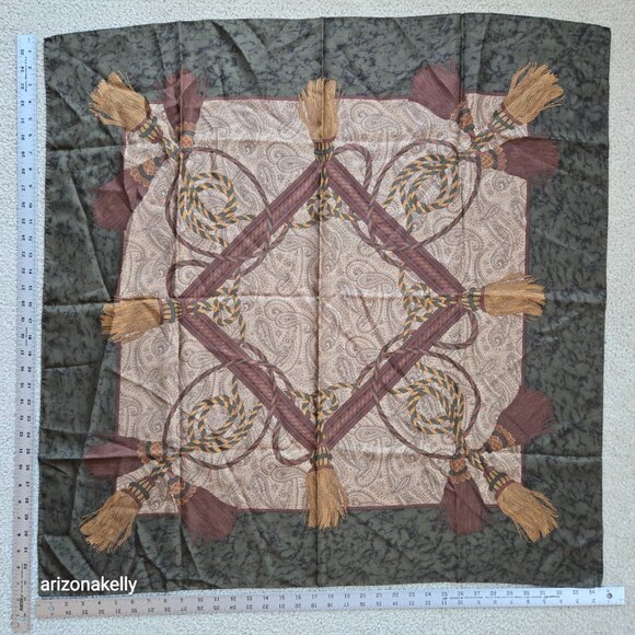 Accessories - Silk Square Scarf Tassles Rope Paisley Hand-rolled